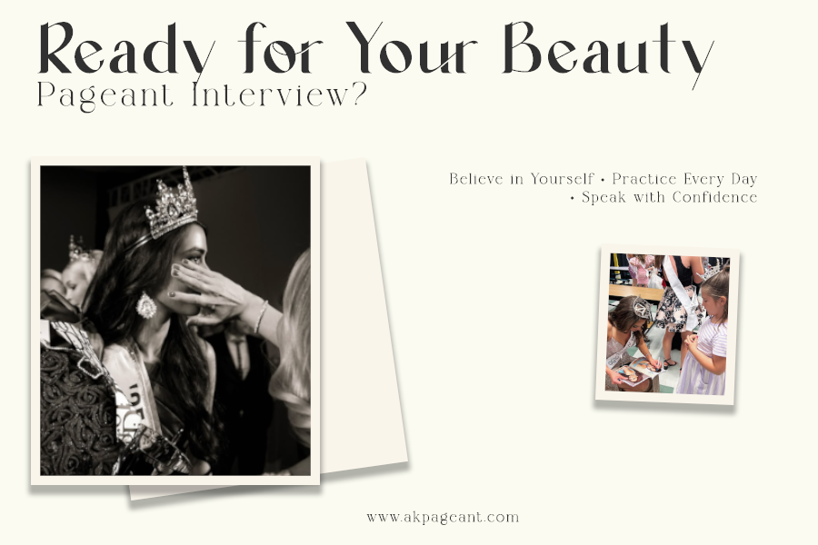 Beauty pageant interview preparation infographic encouraging contestants to build confidence through daily practice, self-belief, and effective communication before their pageant interview.