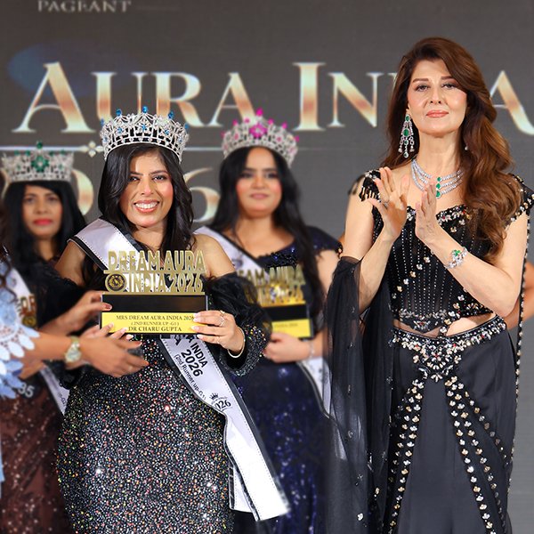 Dr. Charu Gupta crowned 2nd Runner-Up – Mrs Dream Aura India G1 2026 at the AK Pageant grand finale.